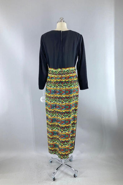 Vintage 1960s Rainbow Abstract Maxi Dress-ThisBlueBird