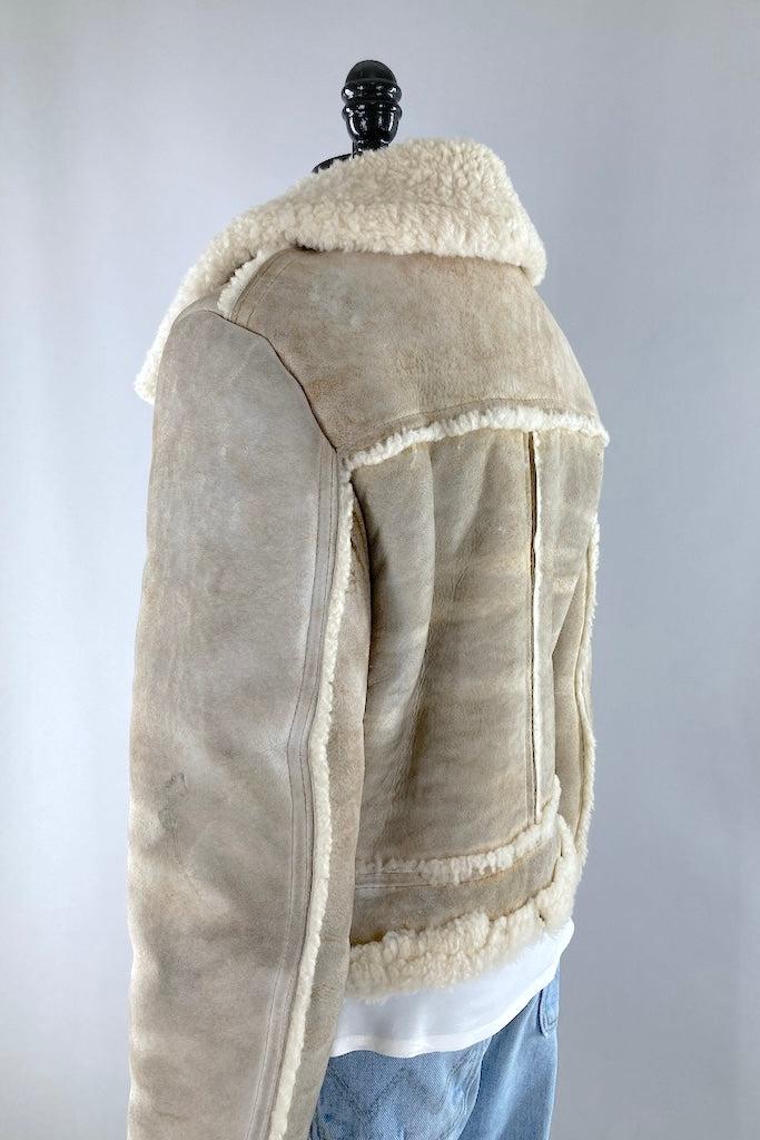 Vintage 1960s Suede Leather Sherpa Jacket-ThisBlueBird