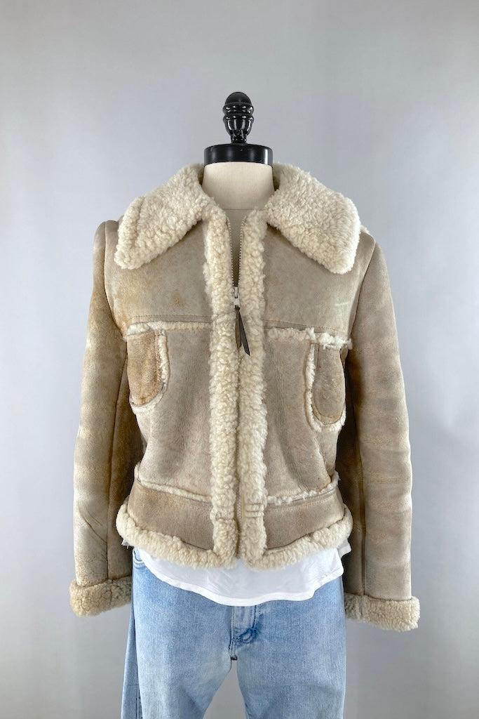 Vintage 1960s Suede Leather Sherpa Jacket-ThisBlueBird