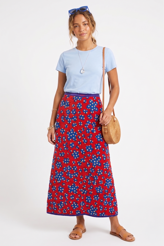 Vintage 1970s Quilted Wrap Skirt-ThisBlueBird