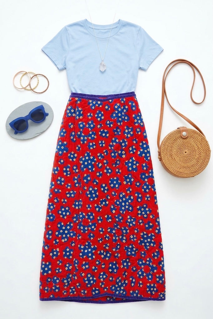 Vintage 1970s Quilted Wrap Skirt-ThisBlueBird