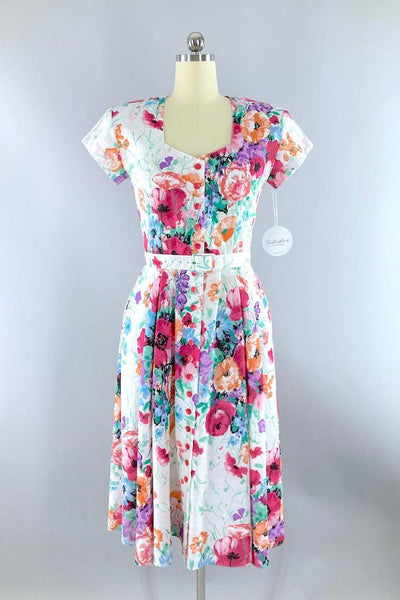 Vintage 1980s Floral Day Dress-ThisBlueBird