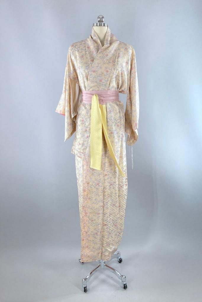 Vintage 1980s Pastel Maple Leaf Kimono Robe-ThisBlueBird