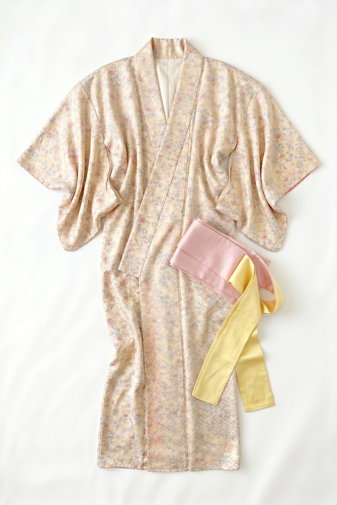 Vintage 1980s Pastel Maple Leaf Kimono Robe-ThisBlueBird