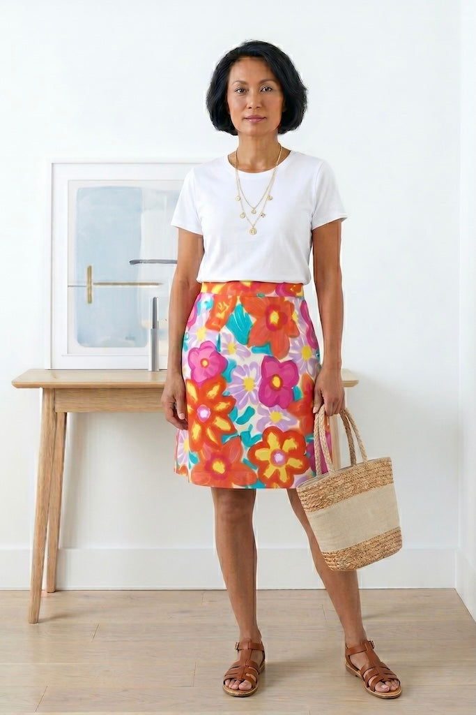 Vintage 1980s Silk Floral Print Pencil Skirt-ThisBlueBird