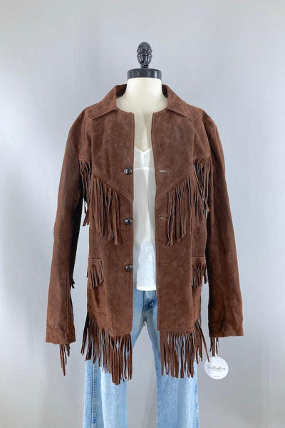 Vintage 1980s Suede Fringed Jacket-ThisBlueBird