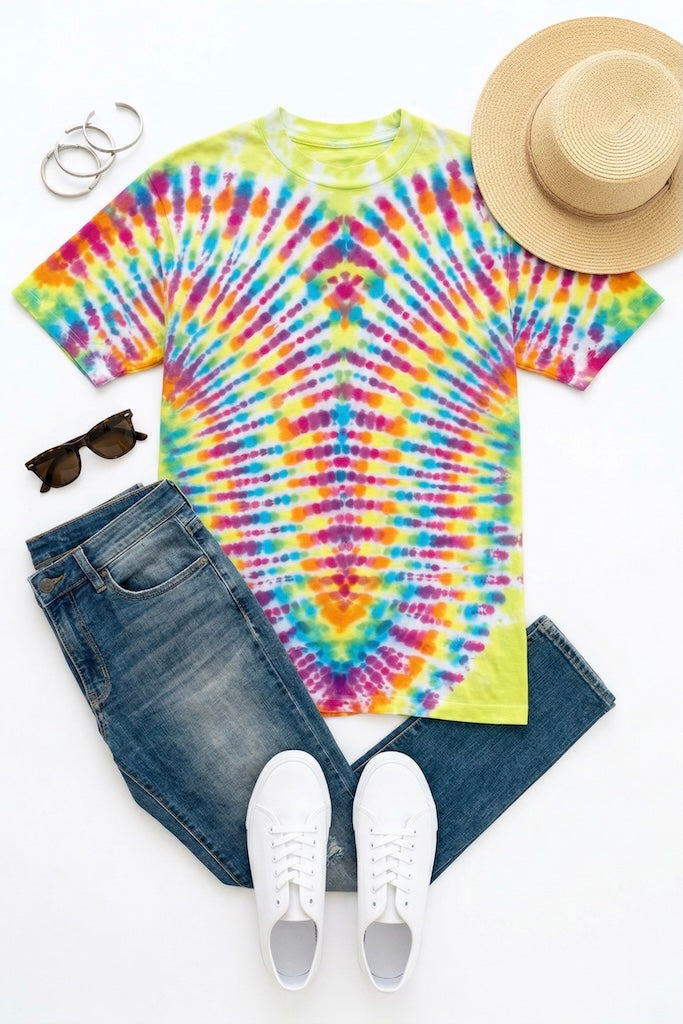 Vintage 1980s Tie Dye TShirt - Yellow Rainbow-ThisBlueBird