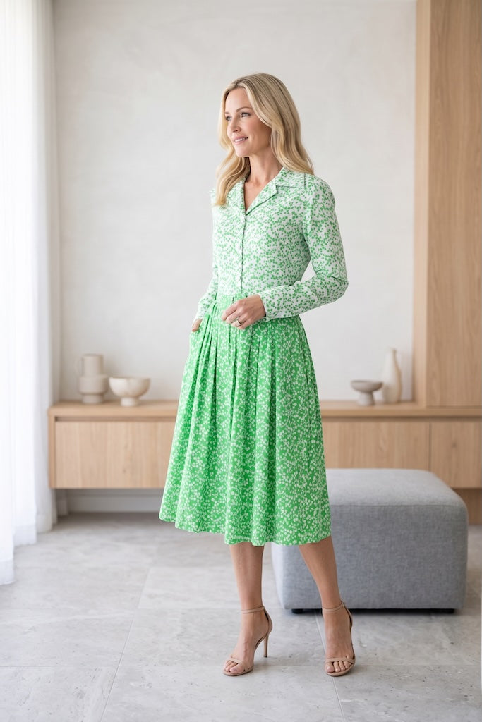Vintage 70s Green Tulips Day Dress-ThisBlueBird