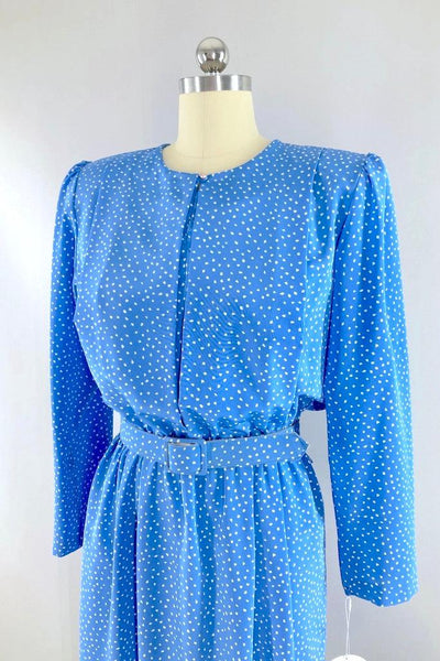 Vintage '80 Blue Dotted Day Dress-ThisBlueBird