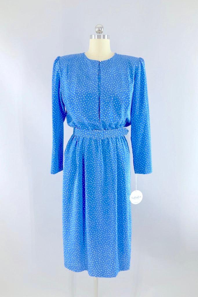 Vintage '80 Blue Dotted Day Dress-ThisBlueBird