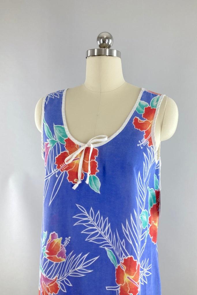 Vintage 80s Hawaiian Floral Dress-ThisBlueBird