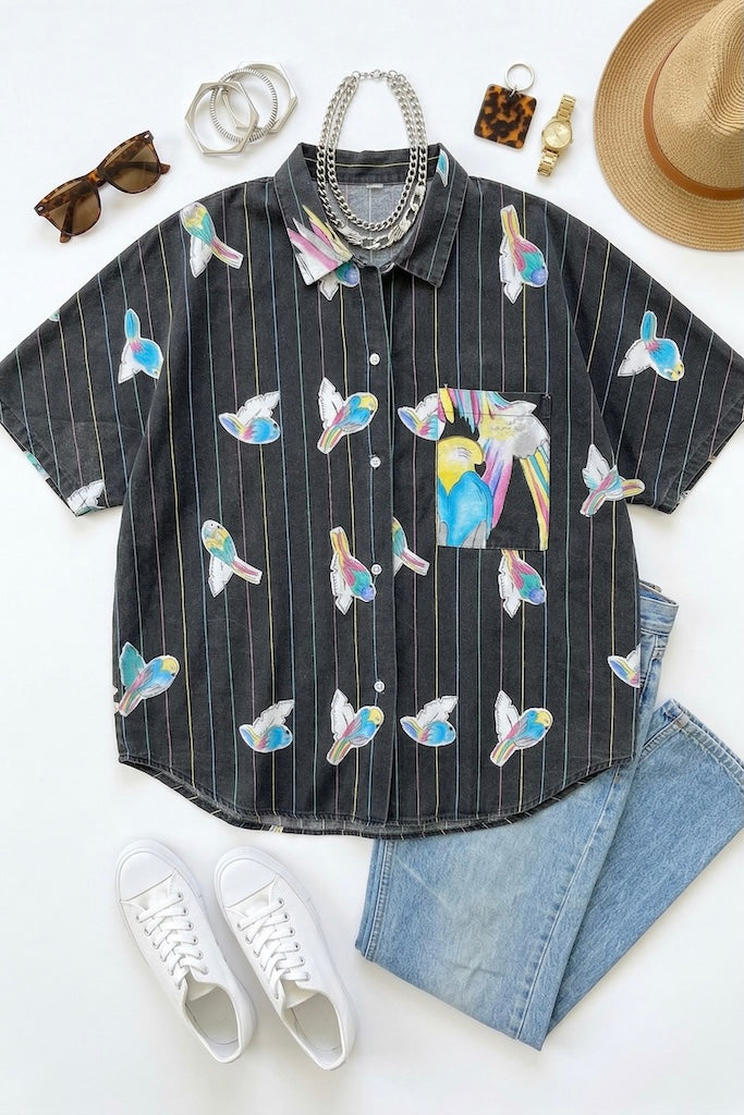 Vintage 80s Parrots Shirt-ThisBlueBird
