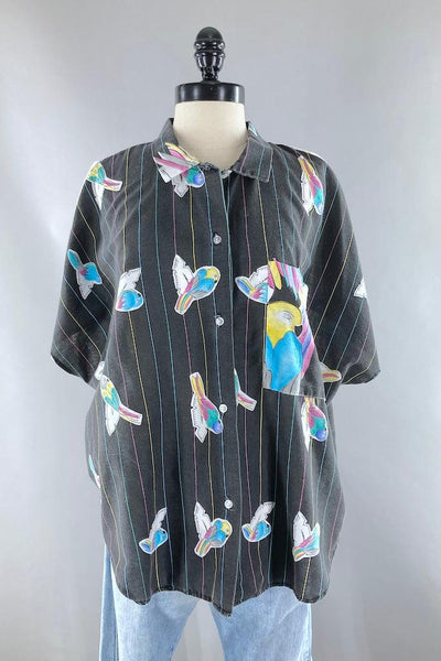 Vintage 80s Parrots Shirt-ThisBlueBird