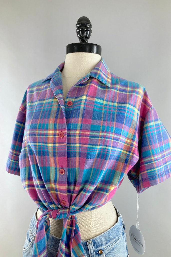 Vintage 80s Plaid Crop Top-ThisBlueBird