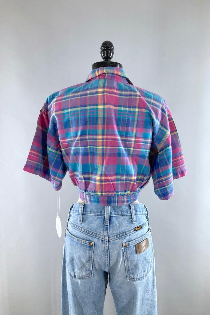 Vintage 80s Plaid Crop Top-ThisBlueBird