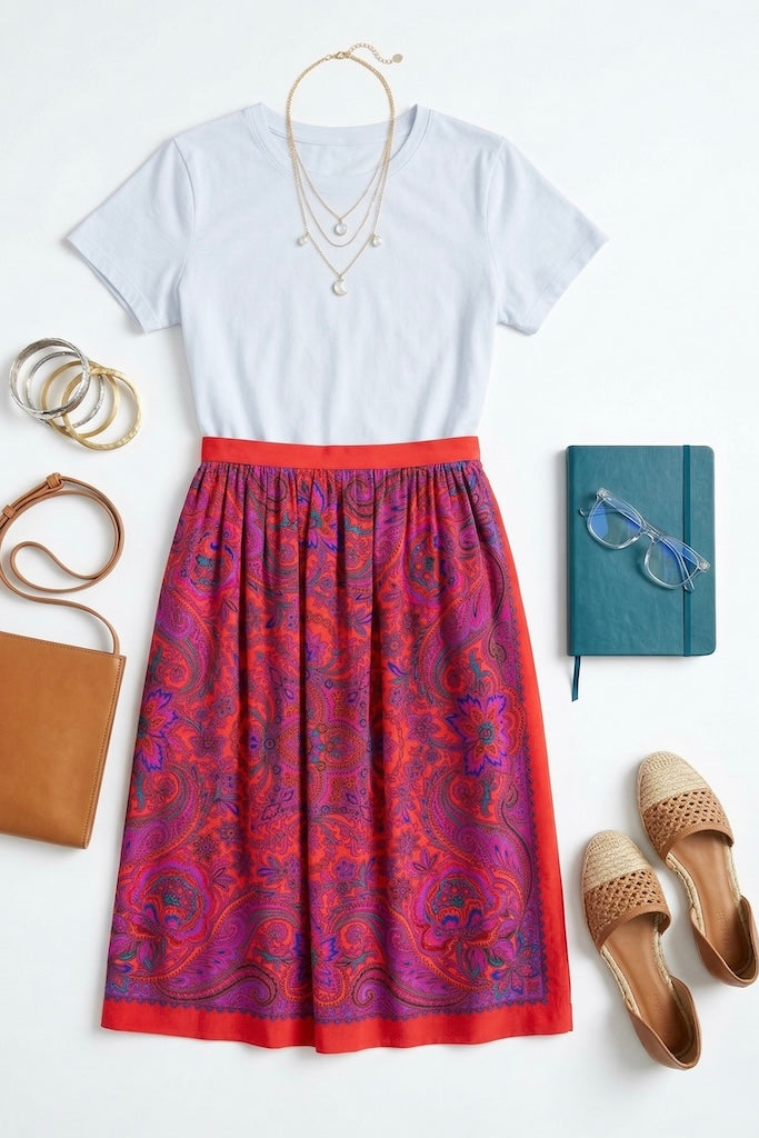 Vintage 80s Red & Purple Silk Skirt-ThisBlueBird