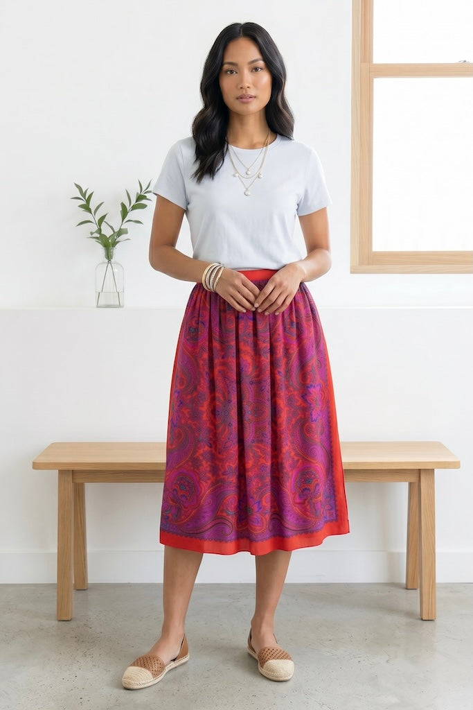 Vintage 80s Red & Purple Silk Skirt-ThisBlueBird