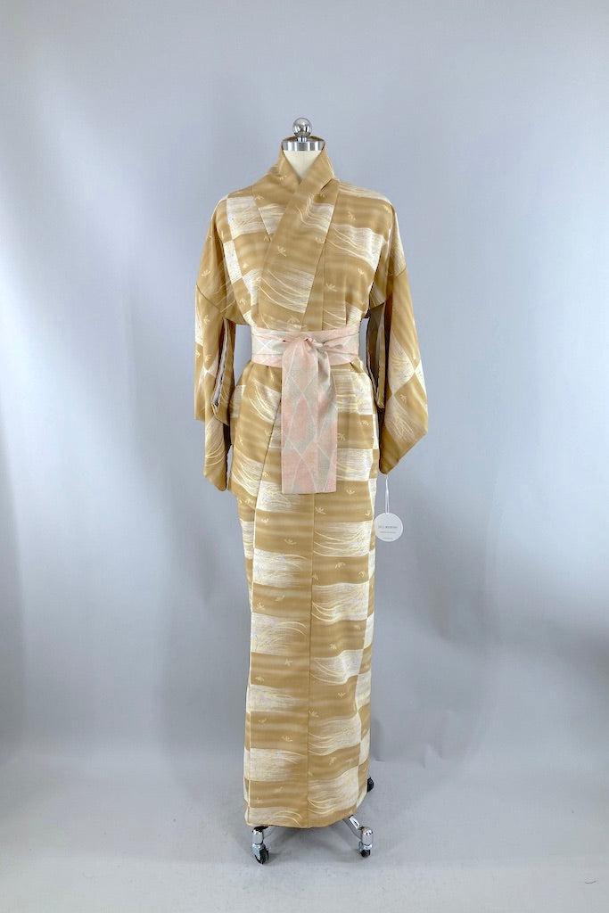 Vintage 80s Tan Kimono Robe-ThisBlueBird