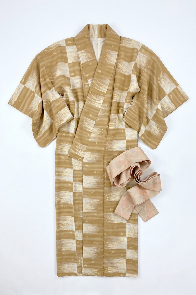 Vintage 80s Tan Kimono Robe-ThisBlueBird