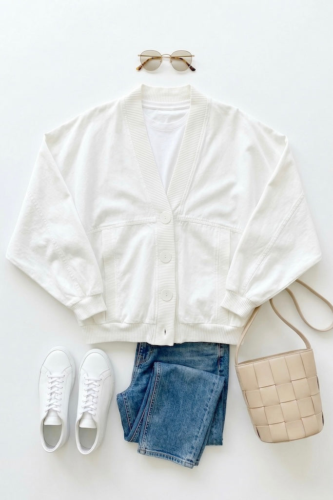 Vintage 80s White Cotton Jacket-ThisBlueBird