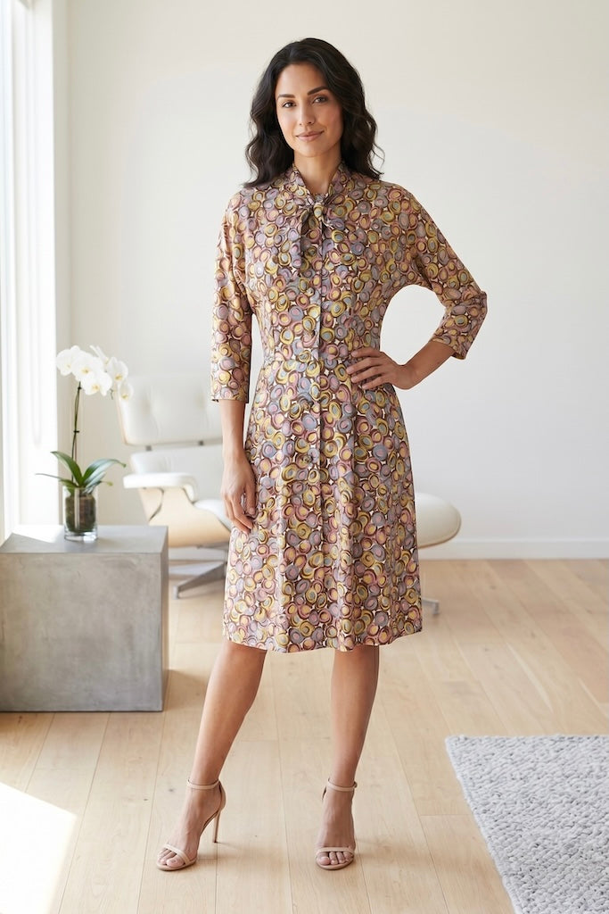 Vintage Abstract Print Day Dress-ThisBlueBird