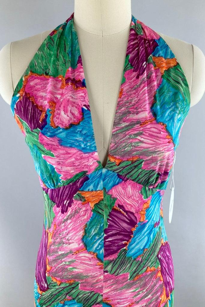 Vintage Abstract Print Halter Dress-ThisBlueBird