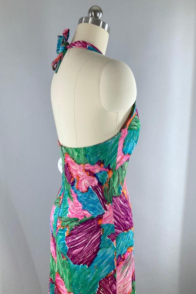 Vintage Abstract Print Halter Dress