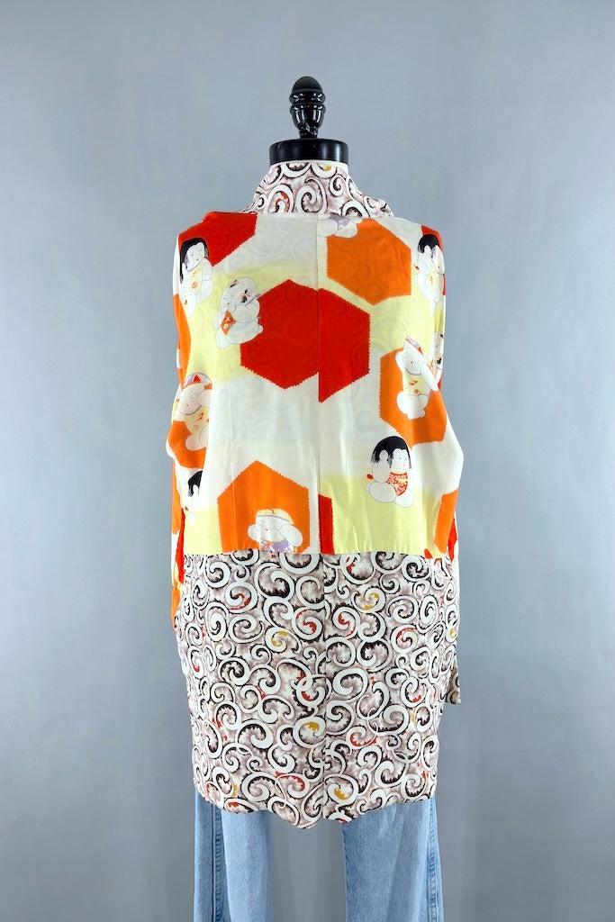 Vintage Abstract Silk Kimono Cardigan-ThisBlueBird