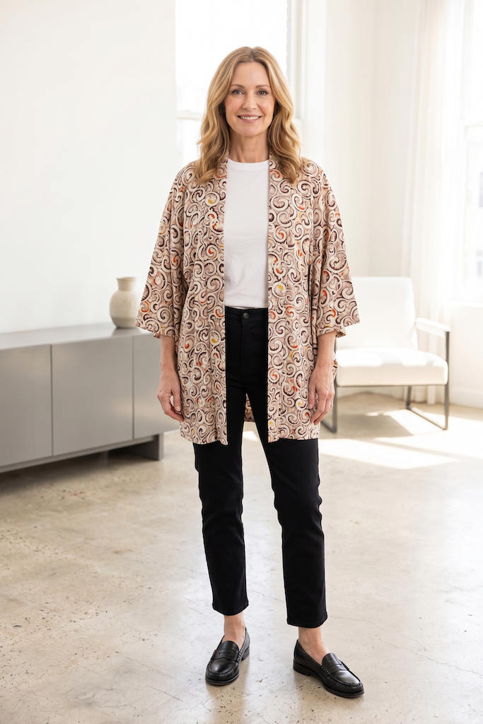 Vintage Abstract Silk Kimono Cardigan-ThisBlueBird