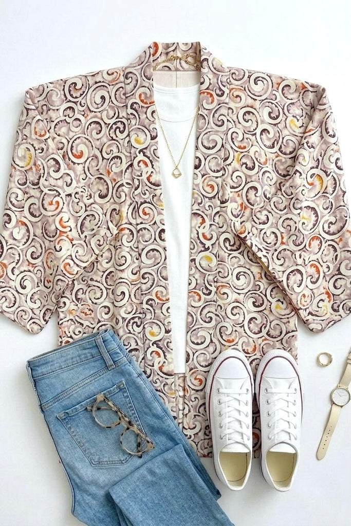 Vintage Abstract Silk Kimono Cardigan-ThisBlueBird