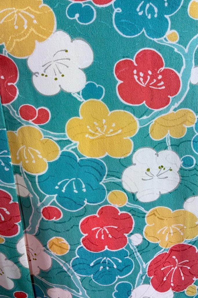 Vintage Aqua Blue Floral Kimono Robe-ThisBlueBird