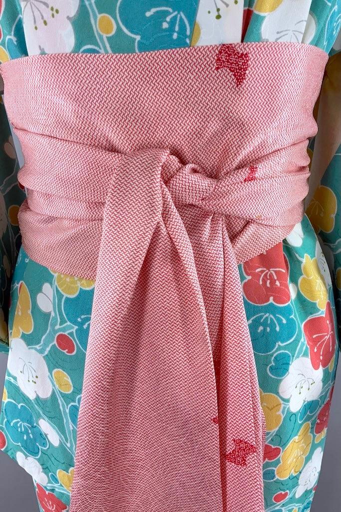 Vintage Aqua Blue Floral Kimono Robe-ThisBlueBird
