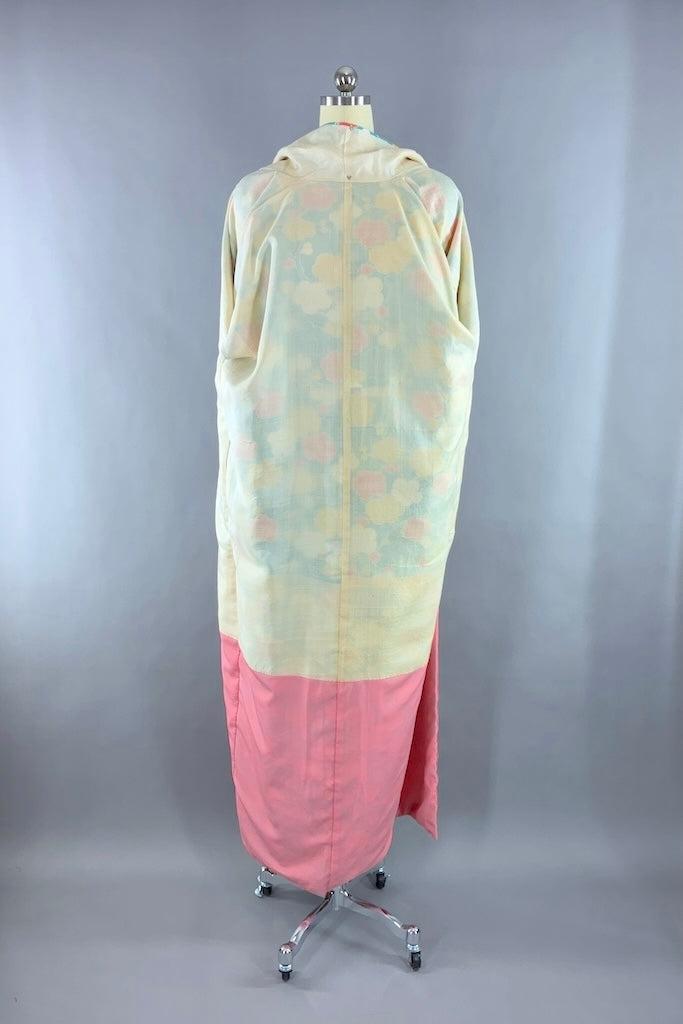 Vintage Aqua Blue Floral Kimono Robe-ThisBlueBird