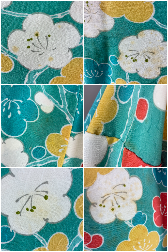 Vintage Aqua Blue Floral Kimono Robe-ThisBlueBird