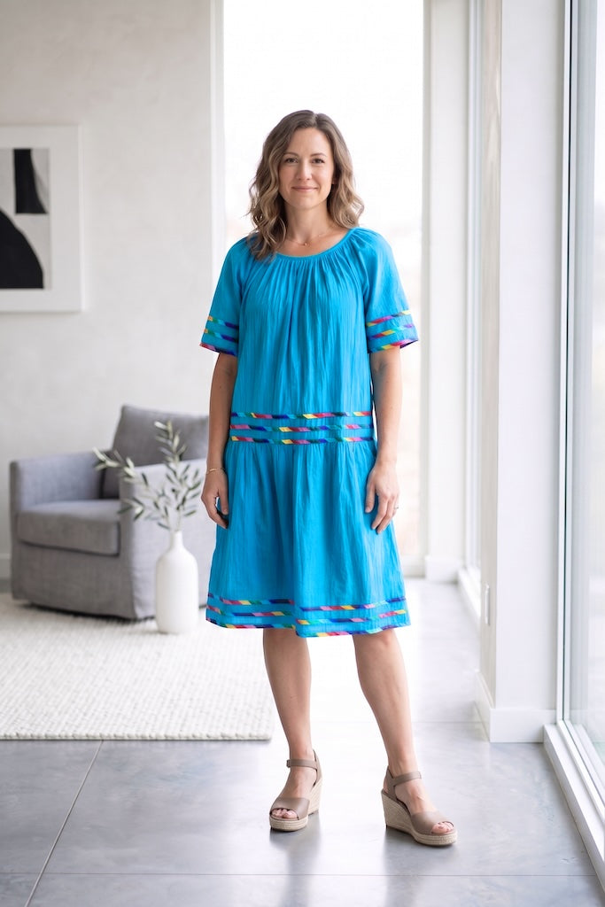 Vintage Aqua Blue Rainbow Dress-ThisBlueBird