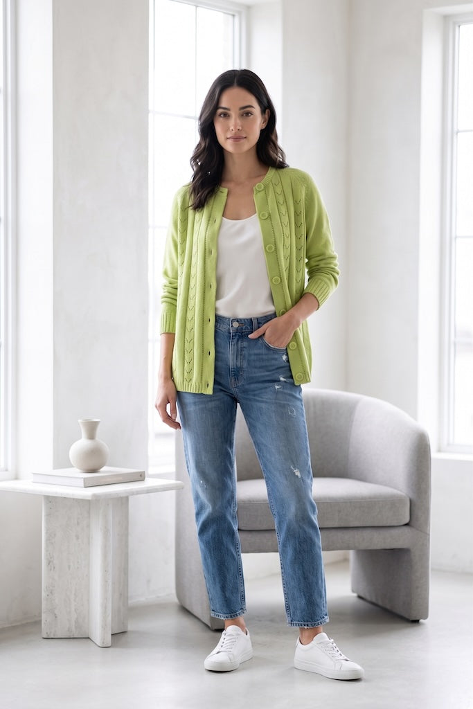 Vintage Avocado Green Cardigan Sweater-ThisBlueBird