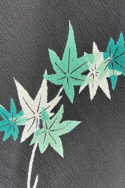 Vintage Black & Emerald Maple Leaf Silk Kimono-ThisBlueBird