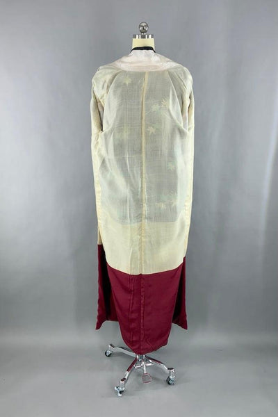 Vintage Black & Emerald Maple Leaf Silk Kimono-ThisBlueBird