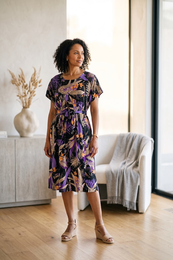 Vintage Black & Purple Hawaiian Aloha Dress-ThisBlueBird