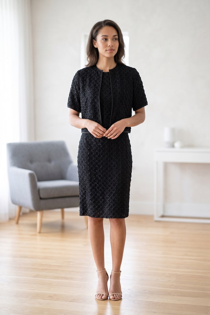 Vintage Black Ribbon Lace Dress and Jacket Set-ThisBlueBird