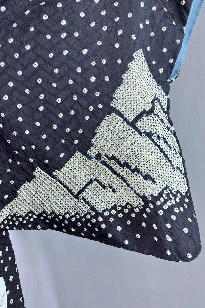 Vintage Black Shibori Mountains Silk Kimono-ThisBlueBird