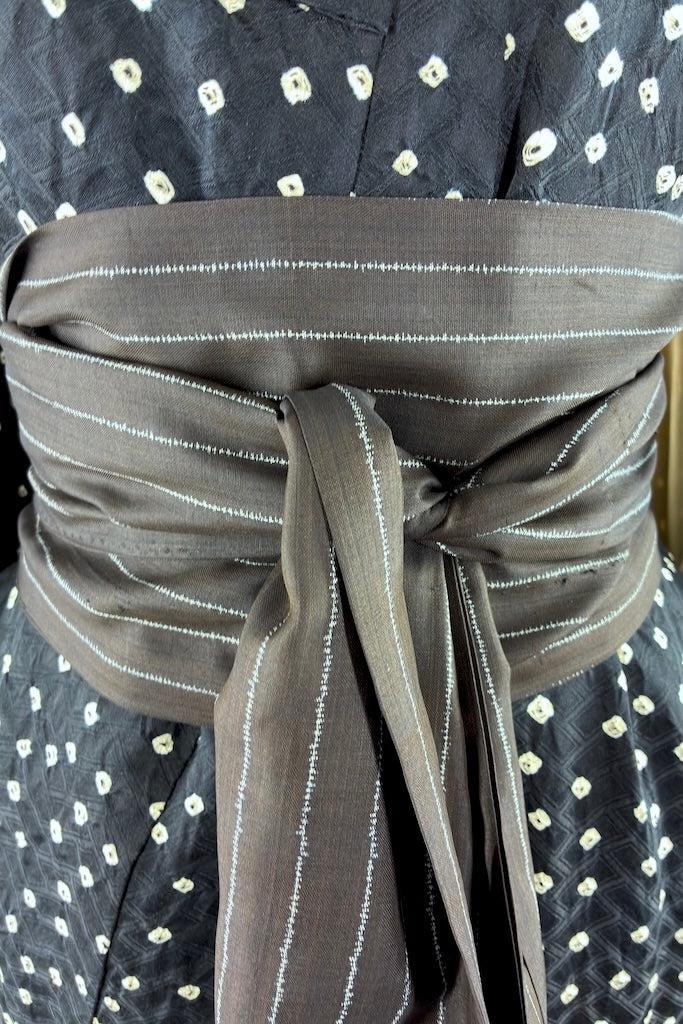 Vintage Black Shibori Mountains Silk Kimono-ThisBlueBird