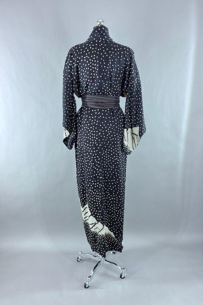 Vintage Black Shibori Mountains Silk Kimono-ThisBlueBird