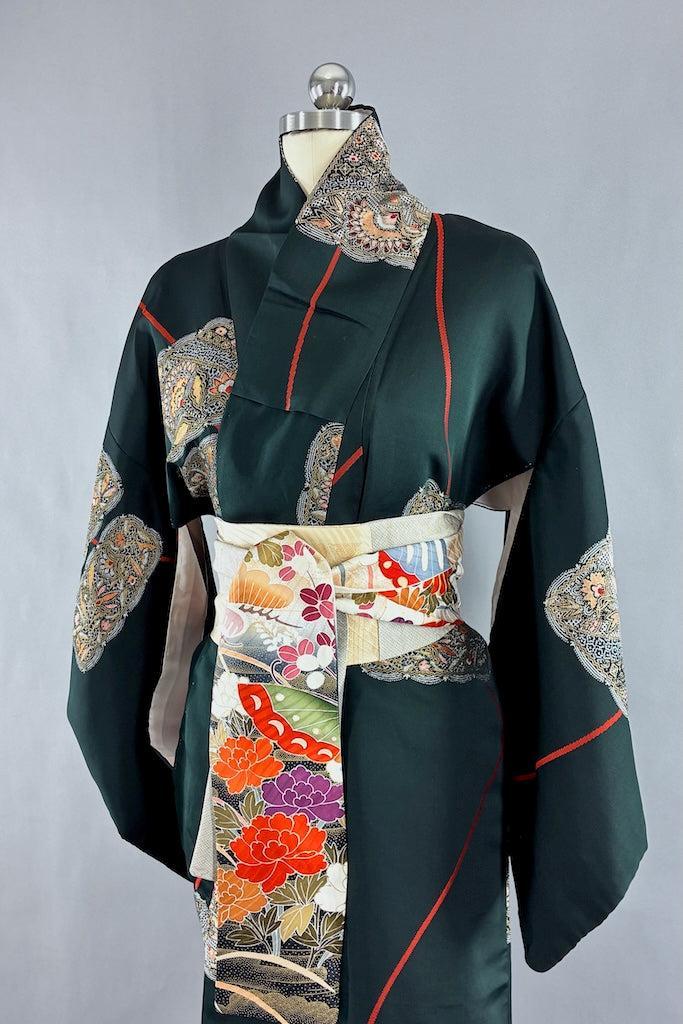 Vintage Black Silk Metallic Kimono-ThisBlueBird