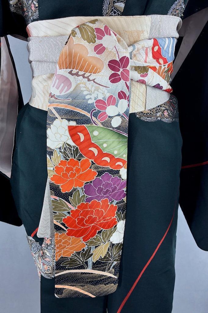 Vintage Black Silk Metallic Kimono-ThisBlueBird