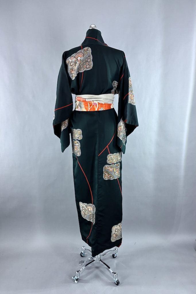 Vintage Black Silk Metallic Kimono-ThisBlueBird