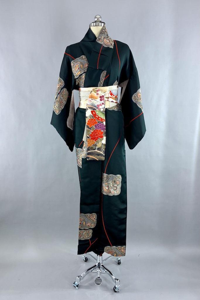 Vintage Black Silk Metallic Kimono-ThisBlueBird