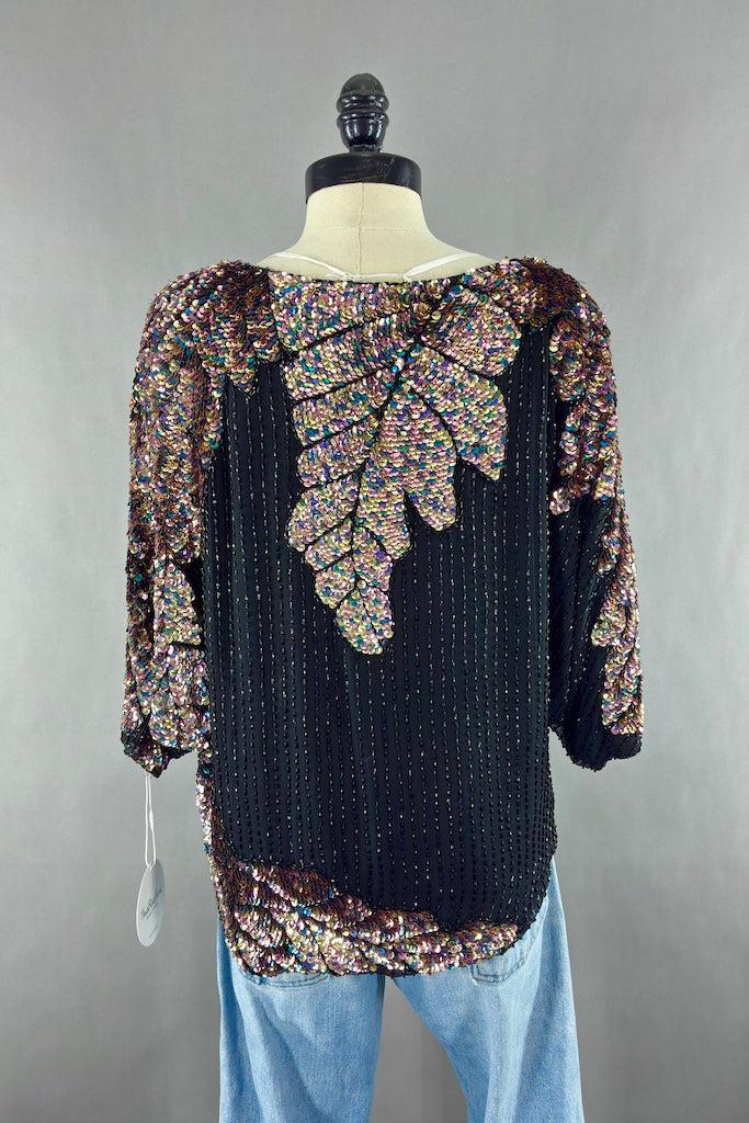 Vintage Black Silk Sequined Top-ThisBlueBird