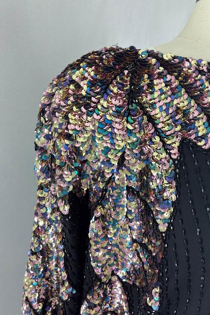 Vintage Black Silk Sequined Top-ThisBlueBird