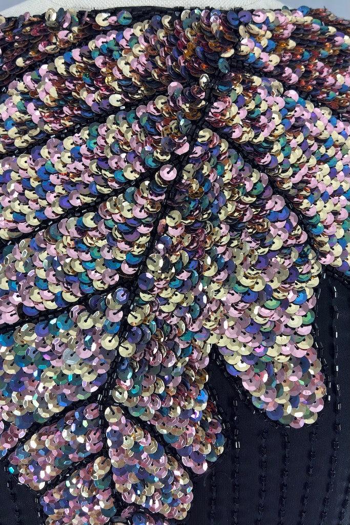 Vintage Black Silk Sequined Top-ThisBlueBird